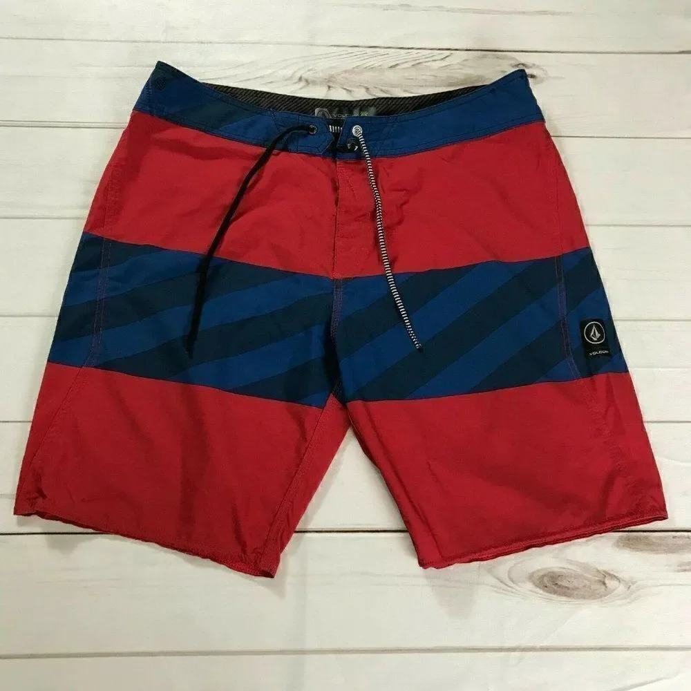 Volcom Mens Mod Tech Red Blue Board Shorts Size 36 - Picture 2 of 10